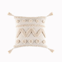 HKM-549331 Bohemian Geometric Tufted Cushion Cover with Tassels - Apricot Cotton Pillow Cover 45x45cm
