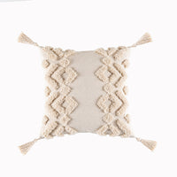 HKM-549331 Bohemian Geometric Tufted Cushion Cover with Tassels - Apricot Cotton Pillow Cover 45x45cm