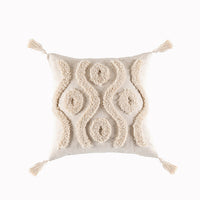 HKM-549331 Bohemian Geometric Tufted Cushion Cover with Tassels - Apricot Cotton Pillow Cover 45x45cm