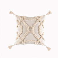 HKM-549331 Bohemian Geometric Tufted Cushion Cover with Tassels - Apricot Cotton Pillow Cover 45x45cm