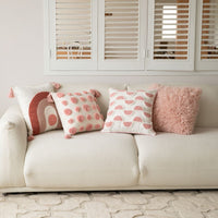 HKM-549395 Modern Polka Dot Pillow Cover with Tassels, 45cm, Pink Rainbow and Milky White Velvet