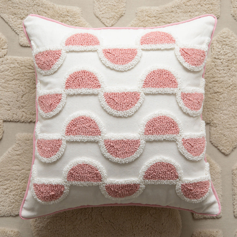 HKM-549395 Modern Polka Dot Pillow Cover with Tassels, 45cm, Pink Rainbow and Milky White Velvet
