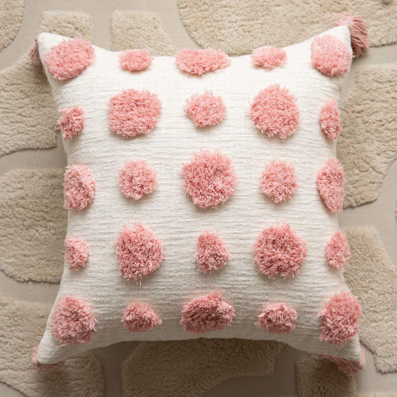 HKM-549395 Modern Polka Dot Pillow Cover with Tassels, 45cm, Pink Rainbow and Milky White Velvet