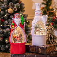 HKM-549715 Charming Christmas Snowman and Old Man Music Box with Ambience Light, Perfect for Desktop Decoration