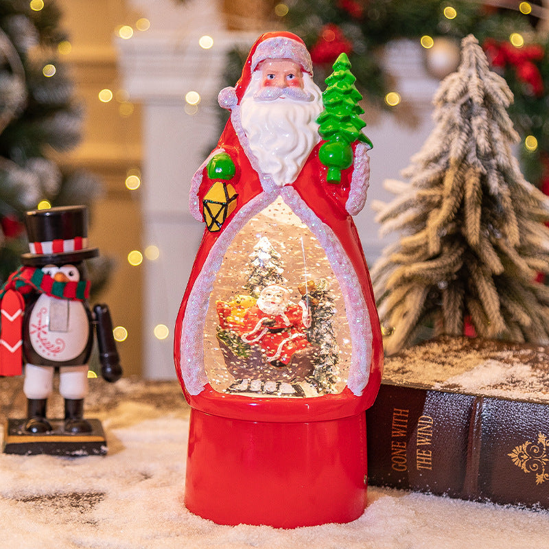 HKM-549715 Charming Christmas Snowman and Old Man Music Box with Ambience Light, Perfect for Desktop Decoration