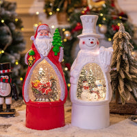HKM-549715 Charming Christmas Snowman and Old Man Music Box with Ambience Light, Perfect for Desktop Decoration