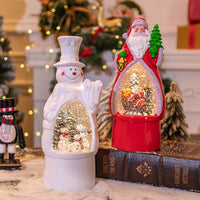 HKM-549715 Charming Christmas Snowman and Old Man Music Box with Ambience Light, Perfect for Desktop Decoration