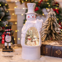 HKM-549715 Charming Christmas Snowman and Old Man Music Box with Ambience Light, Perfect for Desktop Decoration