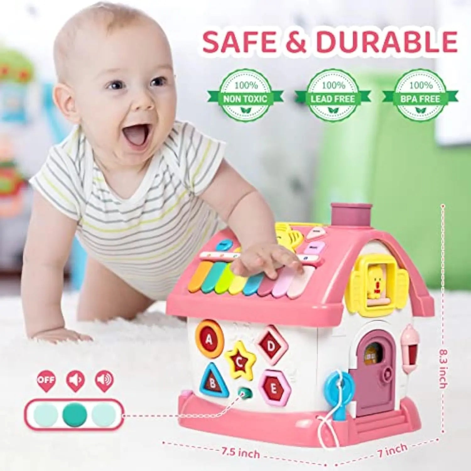 8-in-1 Learning House Montessori Activity Cube for Toddlers and Babies, Musical Educational Toy