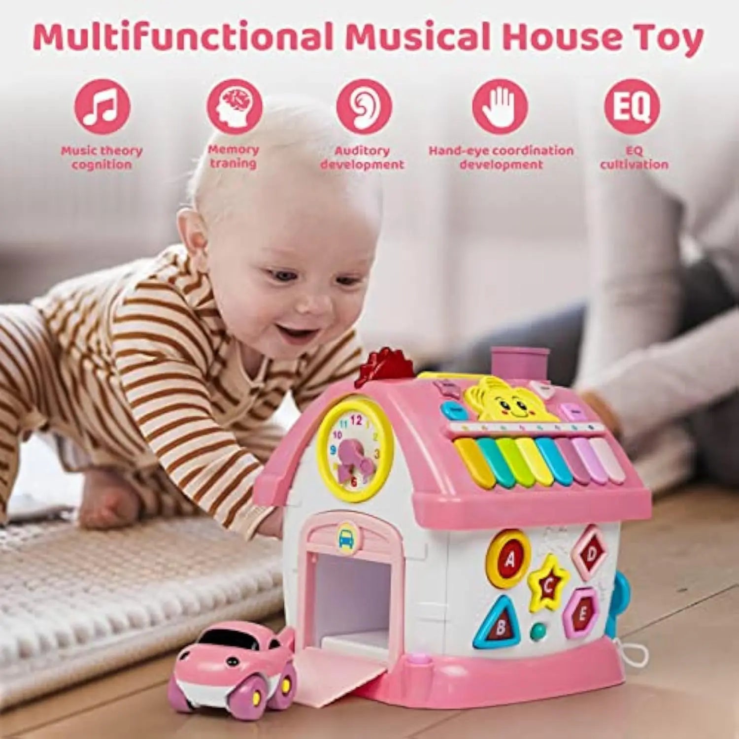 8-in-1 Learning House Montessori Activity Cube for Toddlers and Babies, Musical Educational Toy