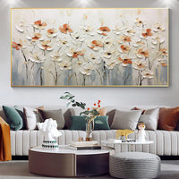 HKM-550035 Hand-Painted Abstract Little White Flower Canvas Oil Painting for Modern Home Decor