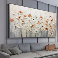 HKM-550035 Hand-Painted Abstract Little White Flower Canvas Oil Painting for Modern Home Decor
