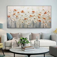 HKM-550035 Hand-Painted Abstract Little White Flower Canvas Oil Painting for Modern Home Decor