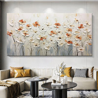 HKM-550035 Hand-Painted Abstract Little White Flower Canvas Oil Painting for Modern Home Decor