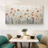 HKM-550035 Hand-Painted Abstract Little White Flower Canvas Oil Painting for Modern Home Decor