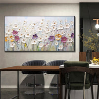 HKM-550035 Hand-Painted Abstract Little White Flower Canvas Oil Painting for Modern Home Decor