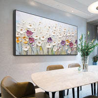 HKM-550035 Hand-Painted Abstract Little White Flower Canvas Oil Painting for Modern Home Decor