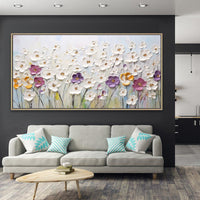 HKM-550035 Hand-Painted Abstract Little White Flower Canvas Oil Painting for Modern Home Decor