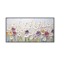 HKM-550035 Hand-Painted Abstract Little White Flower Canvas Oil Painting for Modern Home Decor