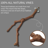 HKM-550035 Natural Grape Wood Bird Standing Stick for Parrots and Small Birds - 23-30cm Long