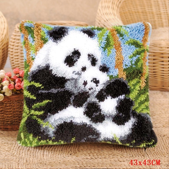 HKM-550227 DIY Cartoon Plush Pillow Kit - Panda Design, Embroidered Cushion Cover, 43x43cm Foam Pillow