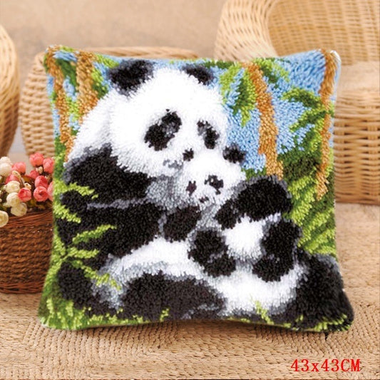 HKM-550227 DIY Cartoon Plush Pillow Kit - Panda Design, Embroidered Cushion Cover, 43x43cm Foam Pillow