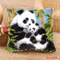 HKM-550227 DIY Cartoon Plush Pillow Kit - Panda Design, Embroidered Cushion Cover, 43x43cm Foam Pillow