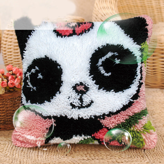 HKM-550227 DIY Cartoon Plush Pillow Kit - Panda Design, Embroidered Cushion Cover, 43x43cm Foam Pillow