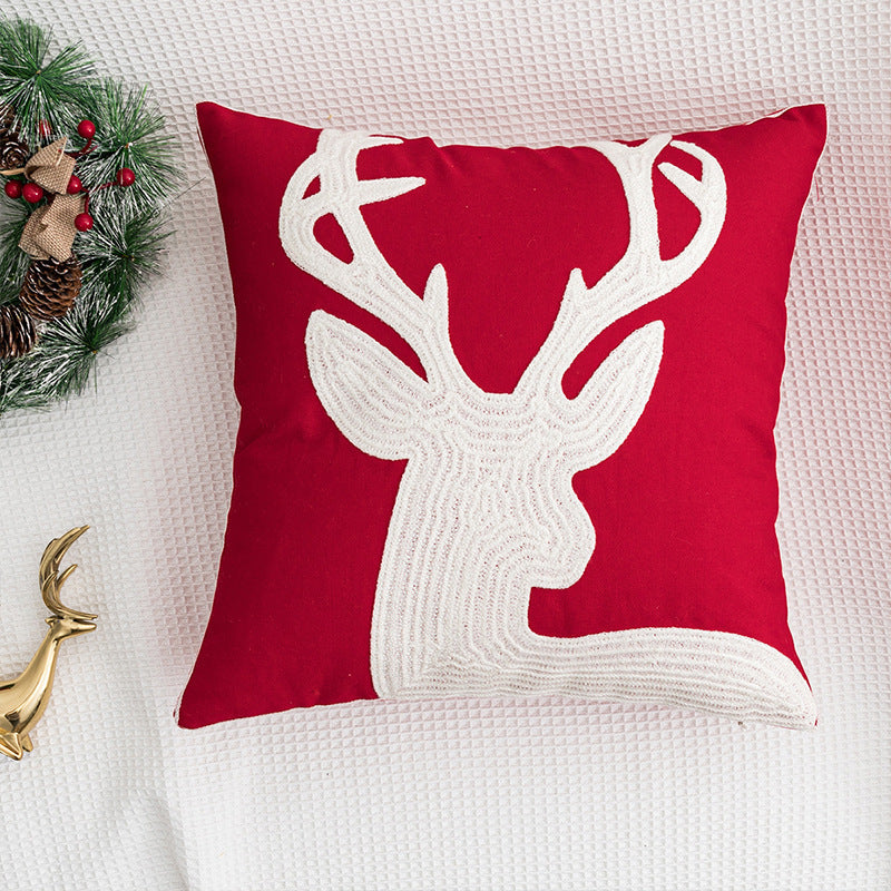 HKM-551059 Festival-Themed Embroidered Red Pillowcase - 45x45cm Decorative Cushion Cover