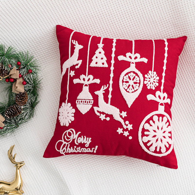 HKM-551059 Festival-Themed Embroidered Red Pillowcase - 45x45cm Decorative Cushion Cover