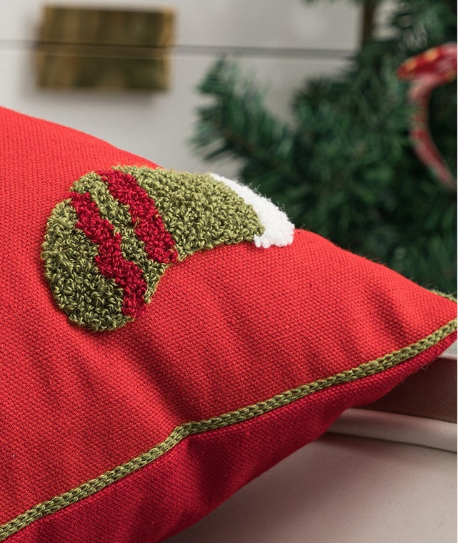 HKM-551059 Festival-Themed Embroidered Red Pillowcase - 45x45cm Decorative Cushion Cover