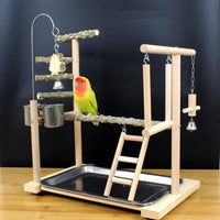 HKM-551187 Wooden Parrot Stand with Tiger Skin Peony Design, Pepper Wood Construction