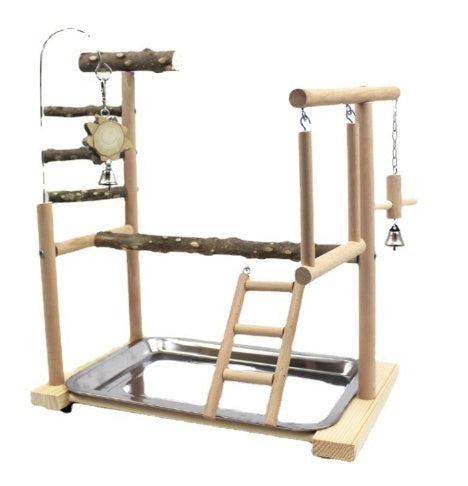 HKM-551187 Wooden Parrot Stand with Tiger Skin Peony Design, Pepper Wood Construction