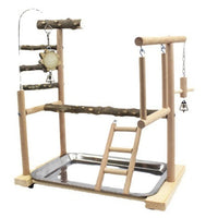 HKM-551187 Wooden Parrot Stand with Tiger Skin Peony Design, Pepper Wood Construction