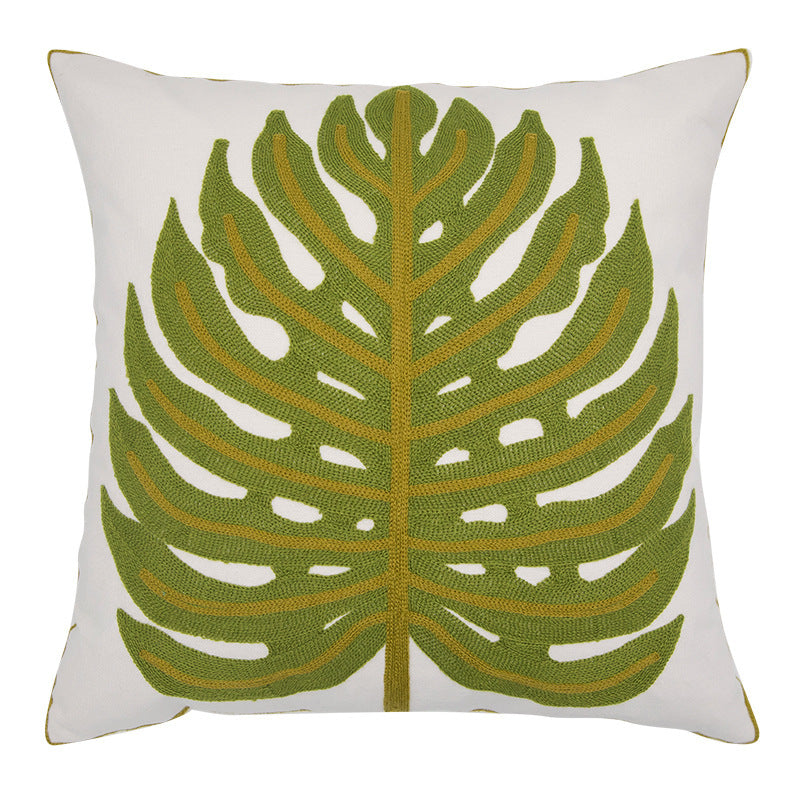 HKM-551315 Geometric Embroidery Flannelette Throw Pillow Cover - Solid Color and Plant Pattern (45x45cm)