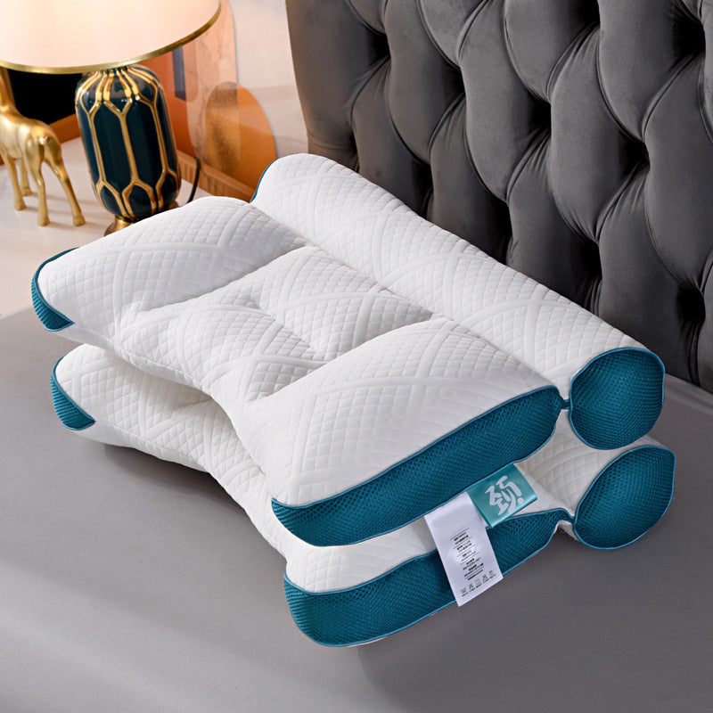 HKM-551379 Second Generation Reverse Traction Neck Pillow in Blue and Black - Knitted Cotton with Feather Velvet Filling