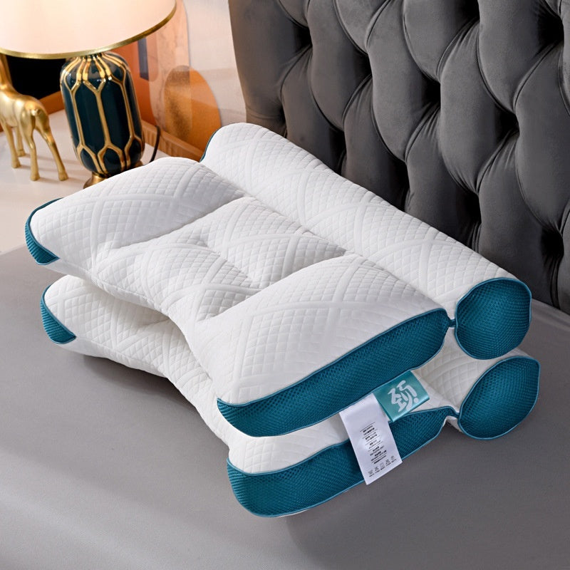 HKM-551379 Second Generation Reverse Traction Neck Pillow in Blue and Black - Knitted Cotton with Feather Velvet Filling