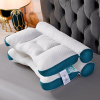 HKM-551379 Second Generation Reverse Traction Neck Pillow in Blue and Black - Knitted Cotton with Feather Velvet Filling