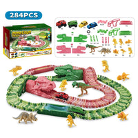 HKM-551507 Dinosaur Electric Car Track Play Set - 240pcs DIY Railway for Kids Ages 3+