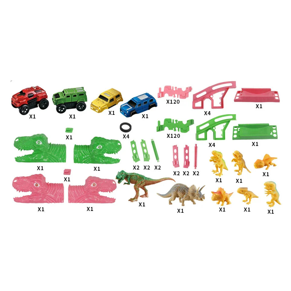 HKM-551507 Dinosaur Electric Car Track Play Set - 240pcs DIY Railway for Kids Ages 3+