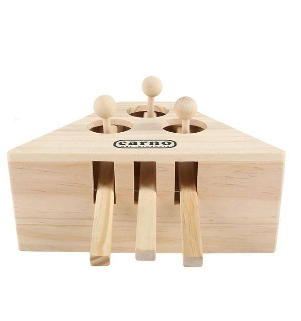 HKM-551699 Interactive Solid Wood Cat and Hamster Toy with Multiple Holes