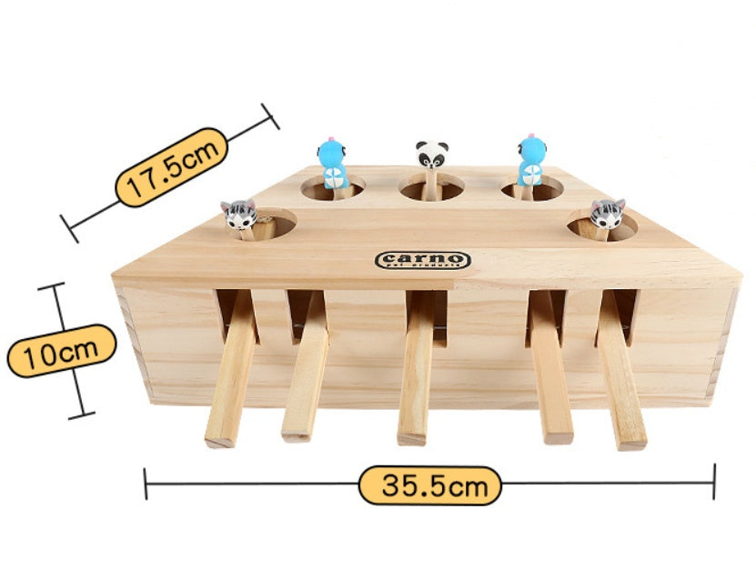 HKM-551699 Interactive Solid Wood Cat and Hamster Toy with Multiple Holes