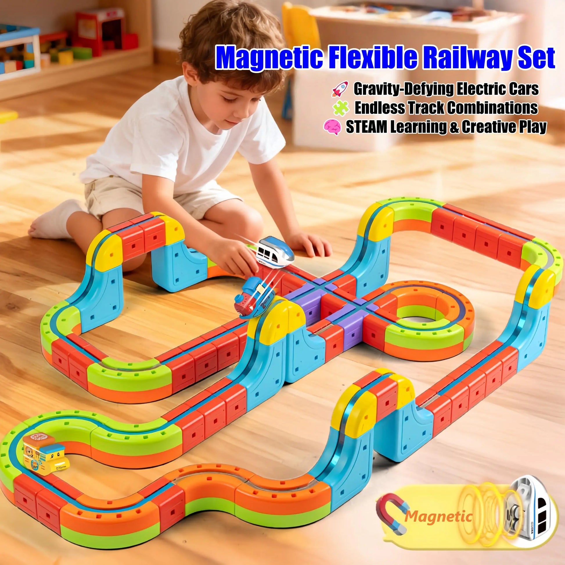 Maglev Train Building Blocks Set with 18 PCS Magnetic Track Car for Kids