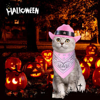 HKM-552275 Cat Cowboy Hat and Bandana Set for Pets – Fun Costume for Halloween and Western-Themed Parties
