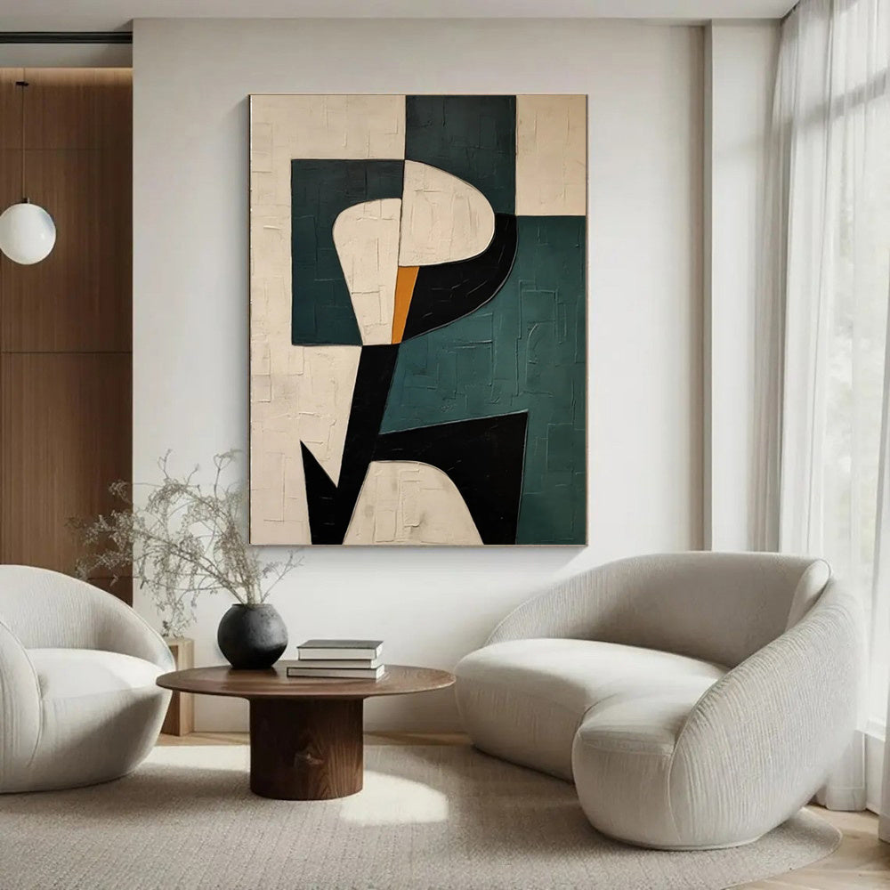 HKM-552339 Modern Green Abstract Texture Oil Painting on Canvas - Handmade Art for Home Decor