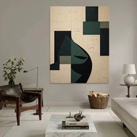 HKM-552339 Modern Green Abstract Texture Oil Painting on Canvas - Handmade Art for Home Decor