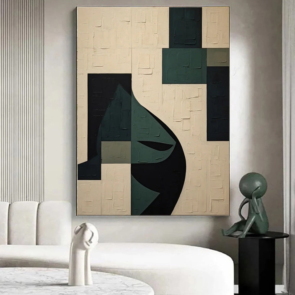 HKM-552339 Modern Green Abstract Texture Oil Painting on Canvas - Handmade Art for Home Decor