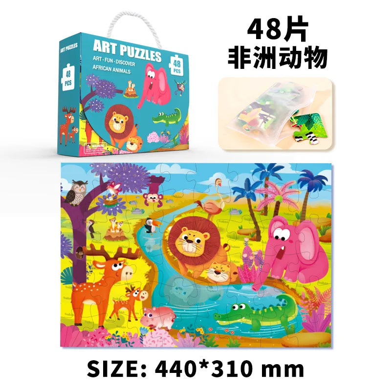 HKM-552403 Custom Cartoon Educational Jigsaw Puzzles for Kids - 24/48/60 Pieces, Portable Gift Box