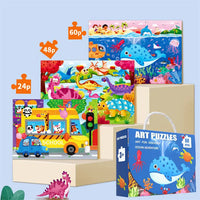 HKM-552403 Custom Cartoon Educational Jigsaw Puzzles for Kids - 24/48/60 Pieces, Portable Gift Box