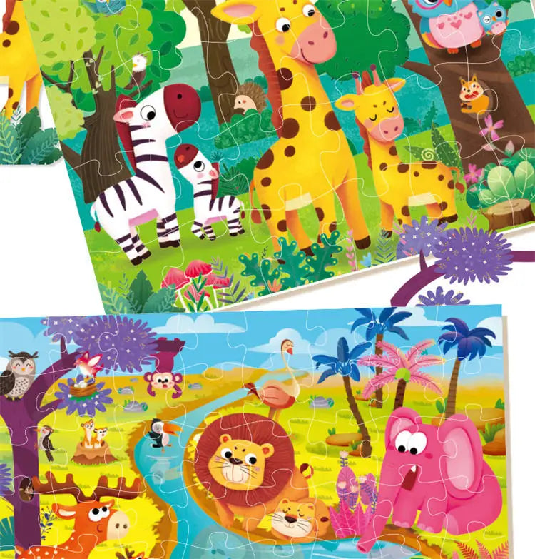 HKM-552403 Custom Cartoon Educational Jigsaw Puzzles for Kids - 24/48/60 Pieces, Portable Gift Box
